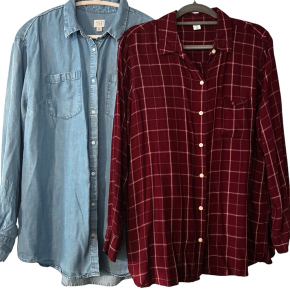 Lot of 2 XL Old Navy Maroon and A New Day Denim Button Down Shirts Like New - Picture 1 of 15